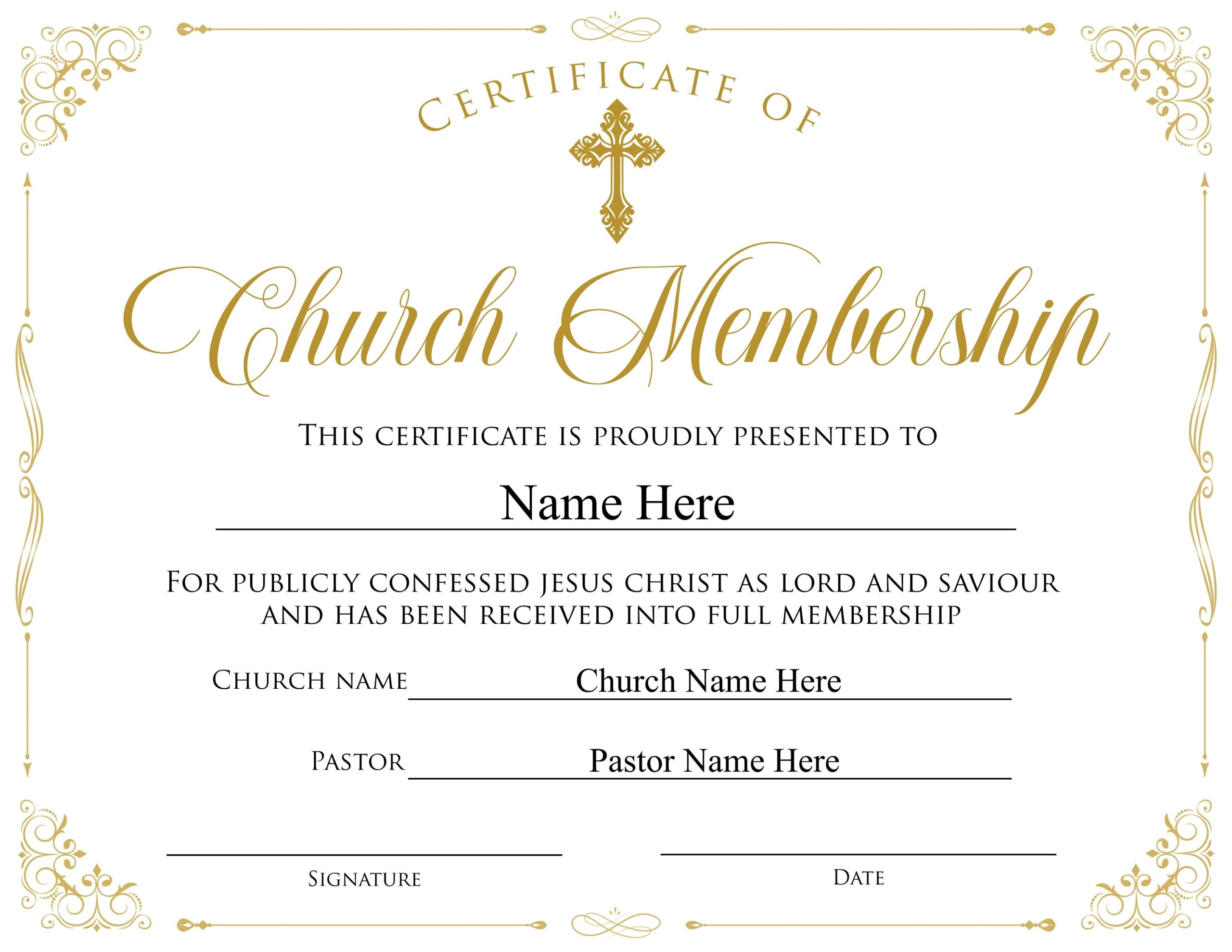 Editable Church Membership Certificate Template Printable Certificate 