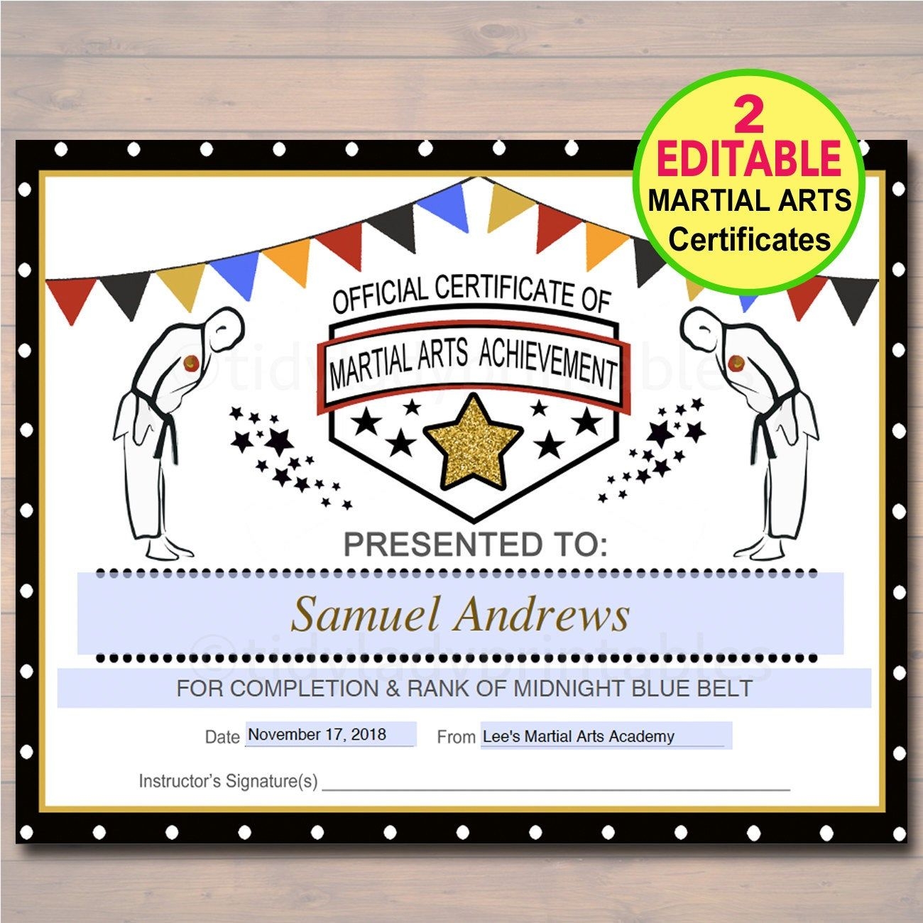Printable Martial Arts Certificates