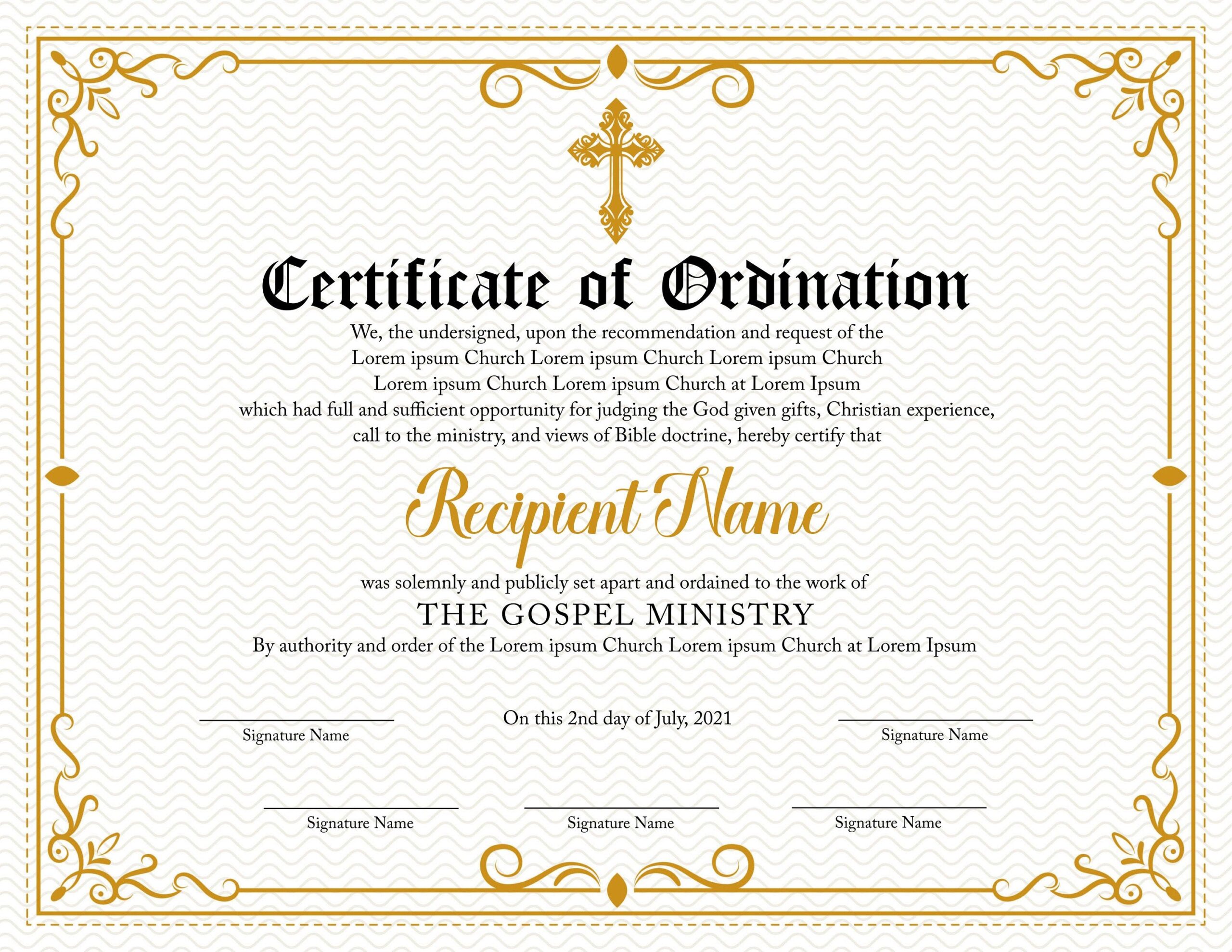 Editable Ordained Minister Certificate Template Printable Certificate 
