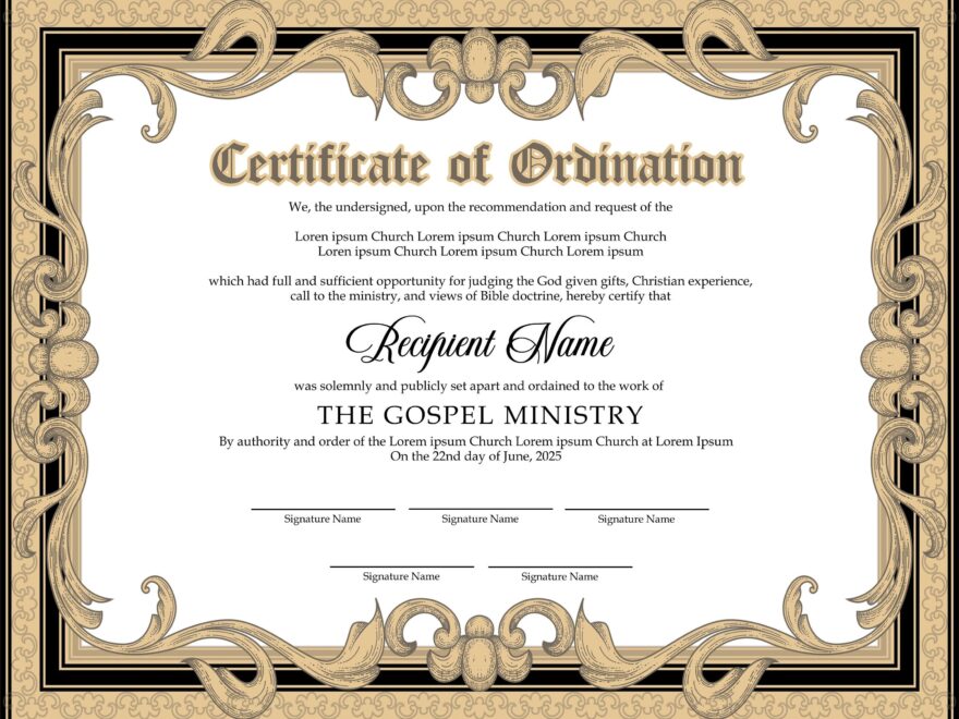 Editable Ordained Minister Certificate Template Printable Certificate