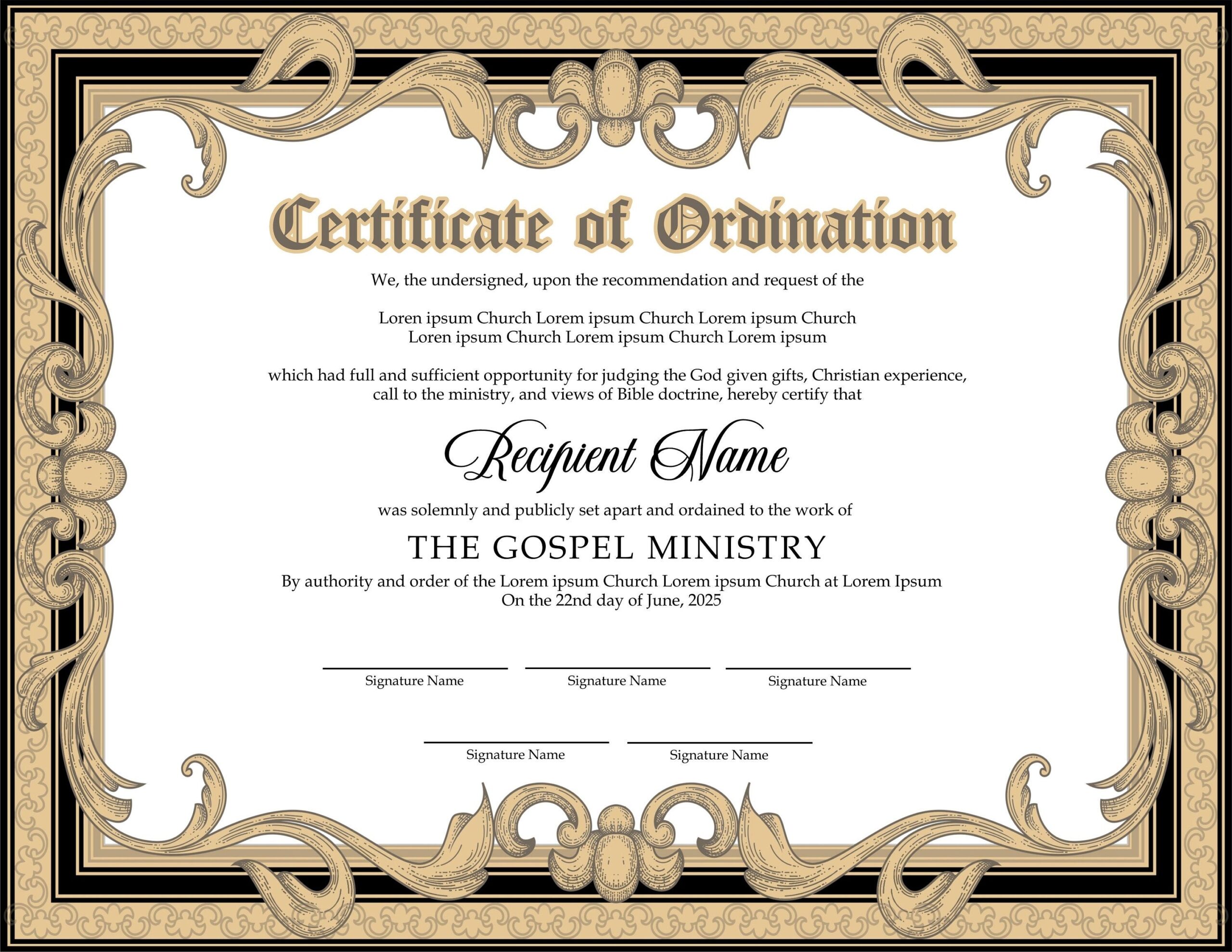 Editable Ordained Minister Certificate Template Printable Certificate 