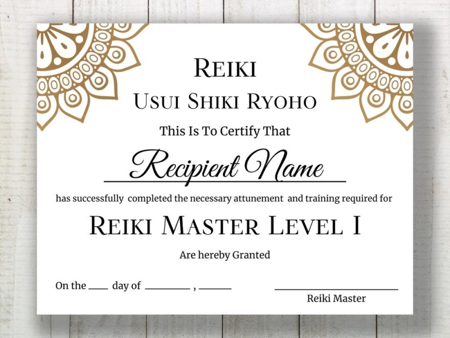 Editable Reiki Certificate Template Printable Reiki Certificate Of