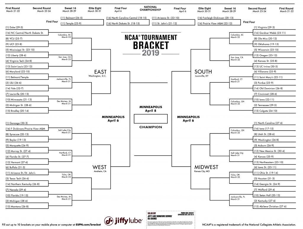 ESPN Printable NCAA Tournament Bracket Printable Ncaa Men 39 s D1 Bracket 