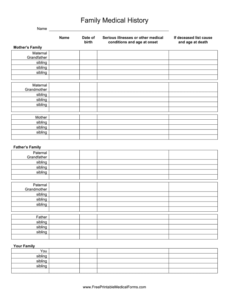 Family Medical History Form Fill And Sign Printable Template Online 