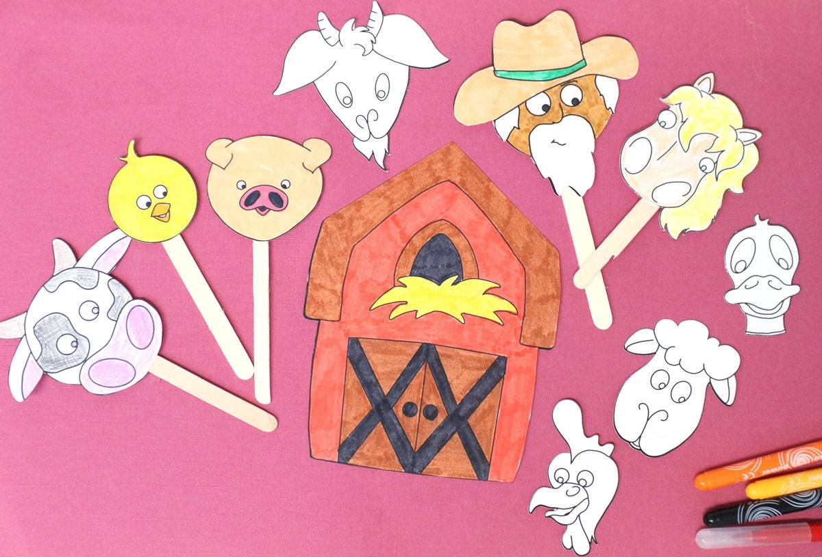 Farm Animal Stick Puppets Coloring Pages And Preschool Craft Old 