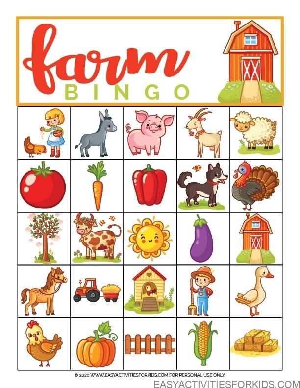 Farm Bingo Printable Printable Word Searches