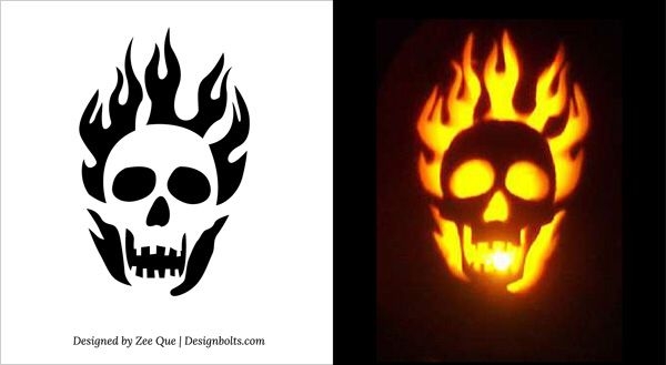 Flaming Skull Scary Pumpkin Carving Pumpkin Carving Patterns