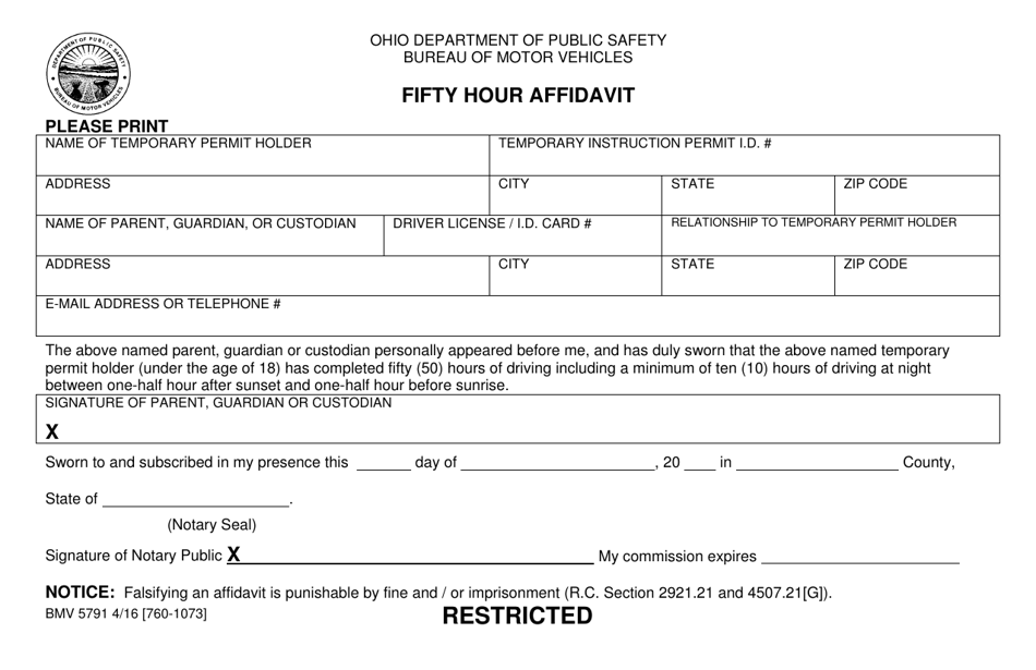 Form BMV5791 Fill Out Sign Online And Download Printable PDF Ohio 