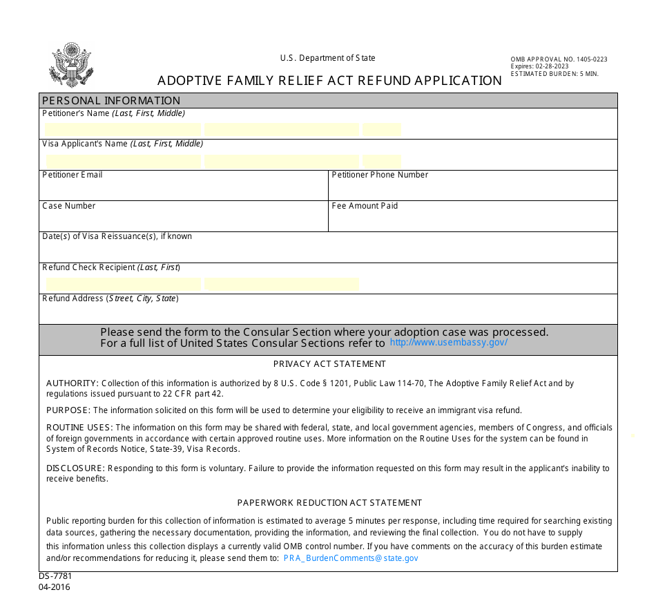 Form DS 7781 Fill Out Sign Online And Download Fillable PDF 