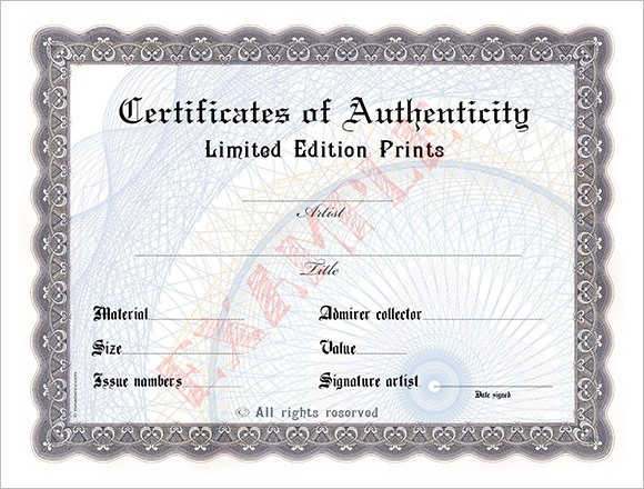 FREE 26 Certificate Of Authenticity Samples In MS Word PSD PDF