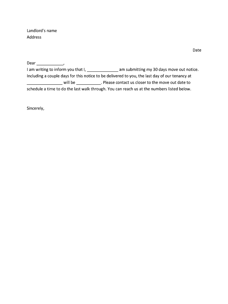 Free 30 Day Notice To Landlord Template Word