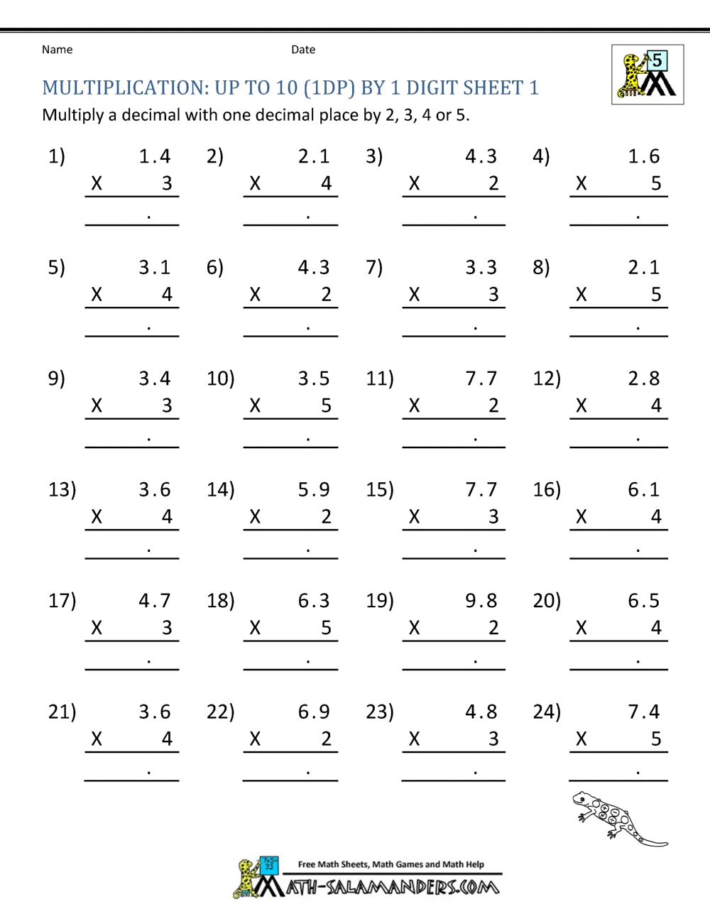 Free 5th Grade Multiplication Practice Sheets