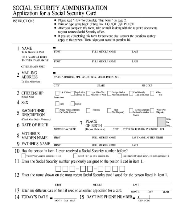 FREE 8 Sample Social Security Application Forms In PDF