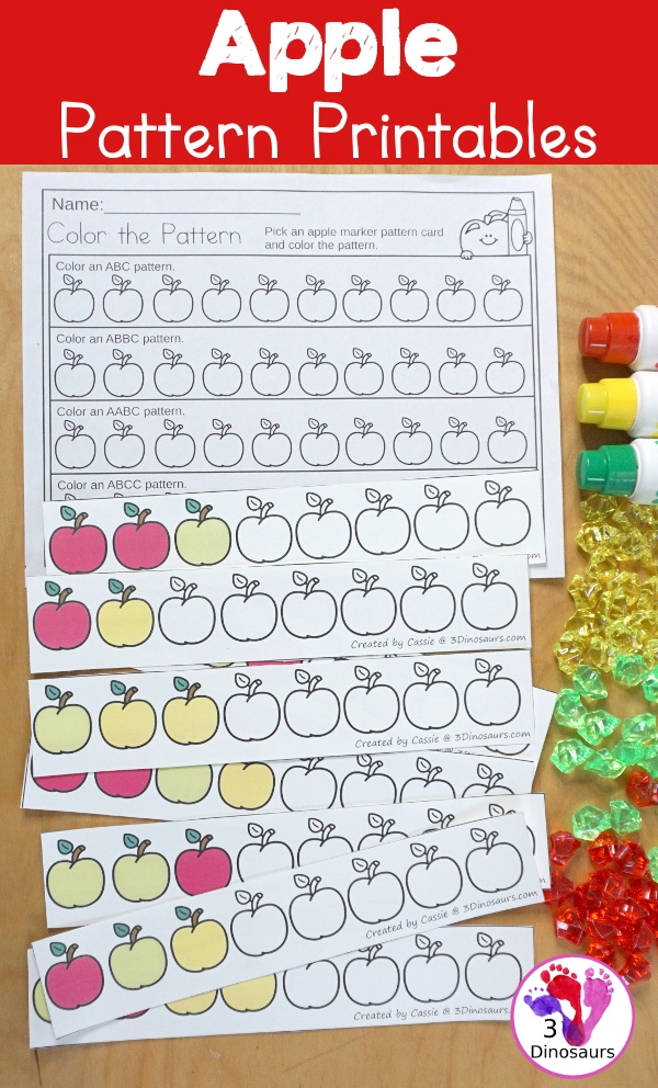 Free Apple Pattern Printable 3 Dinosaurs