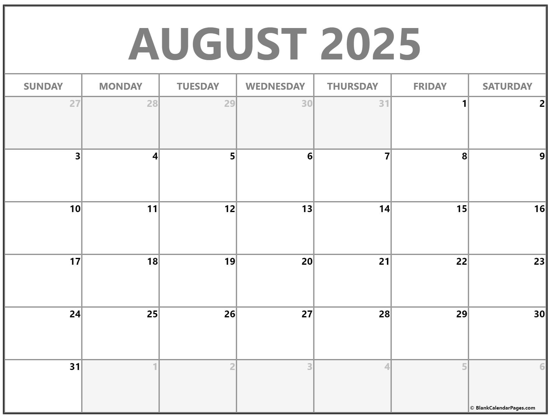 Free Printable Calendar 2025 August