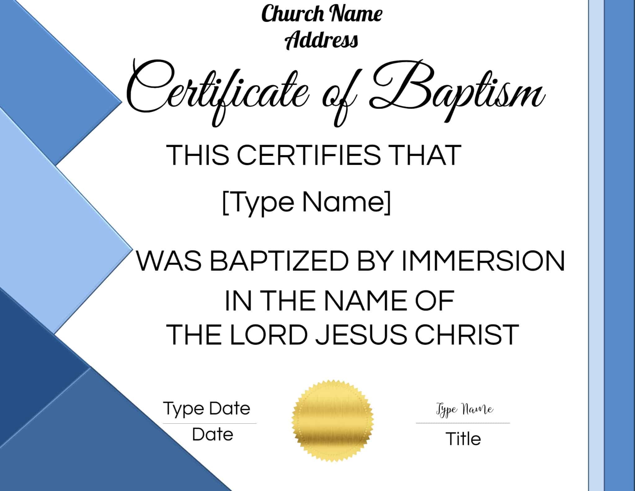 Printable Water Baptism Certificates Free