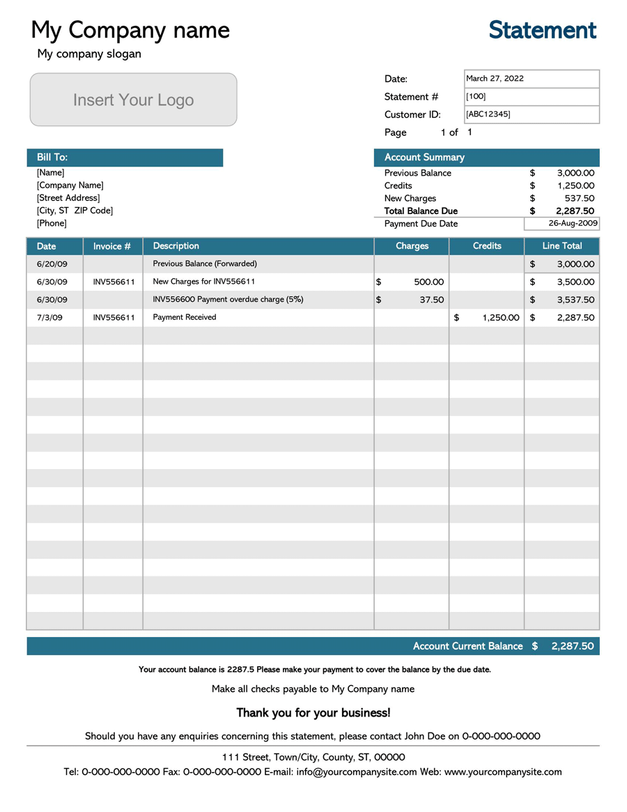 Free Billing Statement Templates Excel Word PDF 