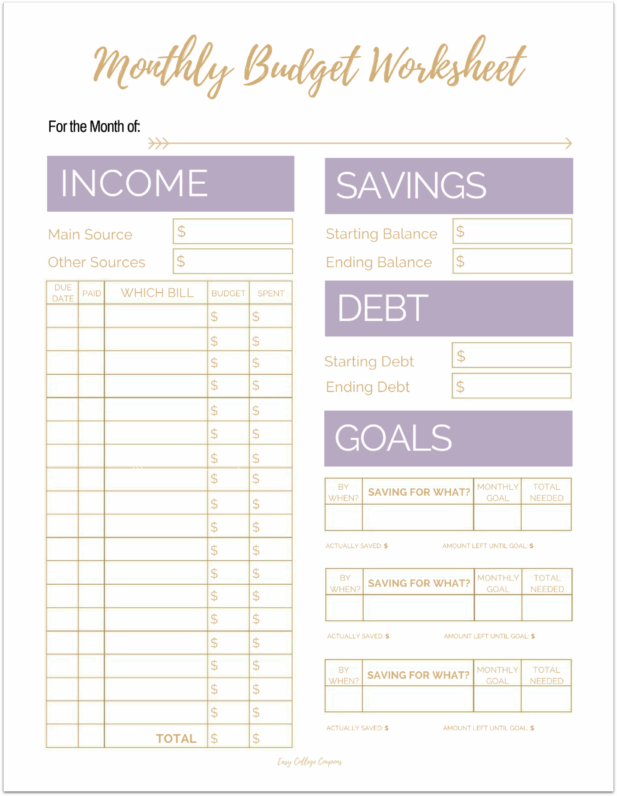 Free Budgeting Worksheets