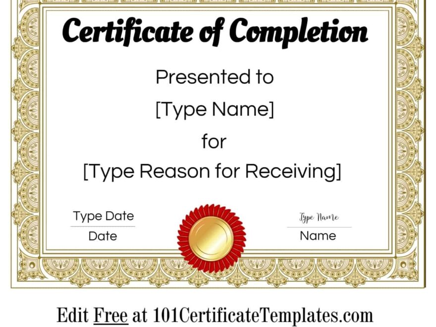 Free Certificate Of Completion Customize Online Then Print