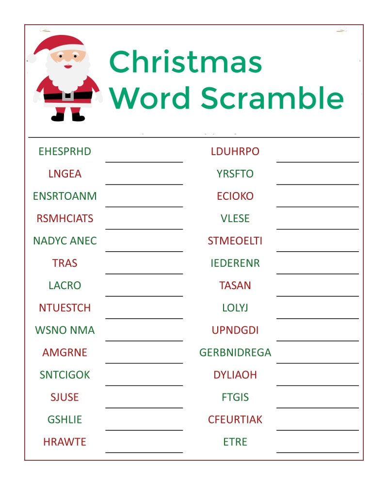 Free Christmas Word Scramble Printable