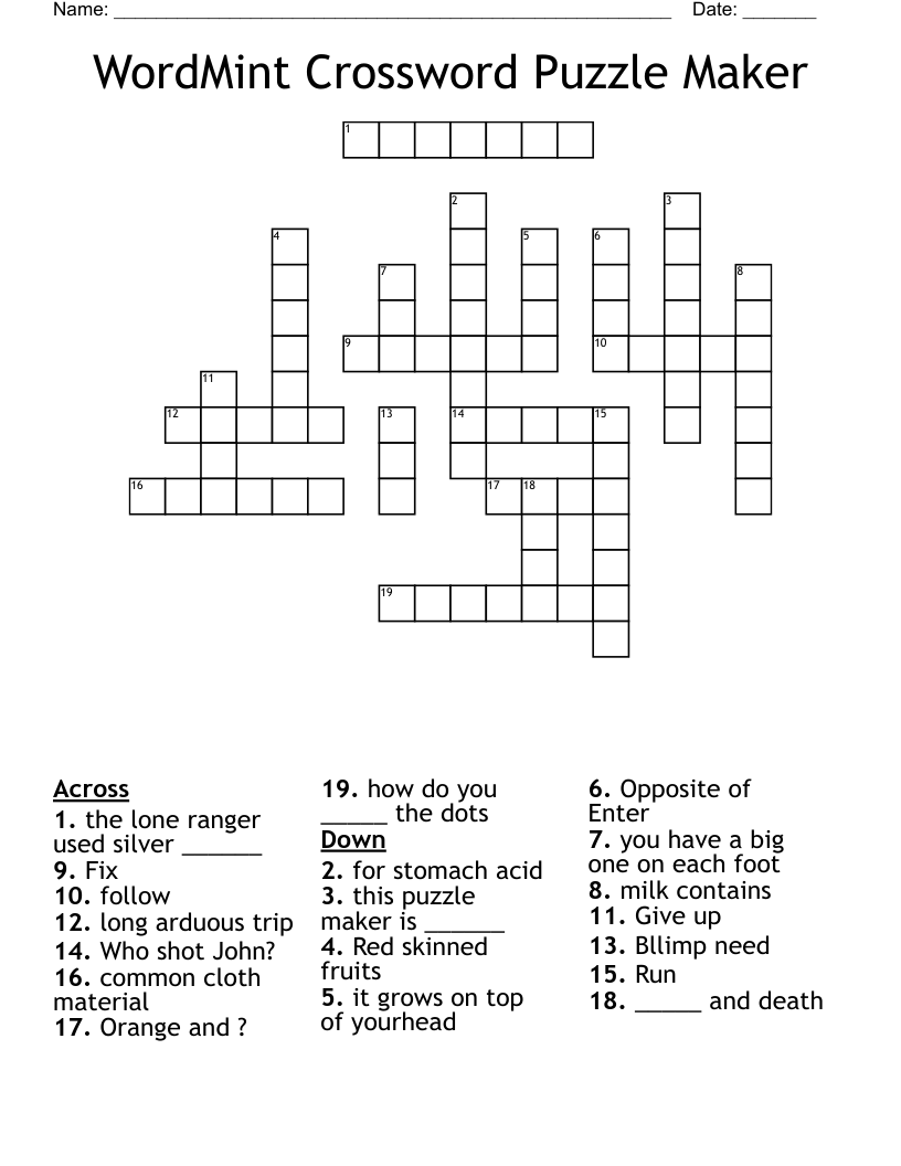Free Crossword Puzzle Maker Free Printable