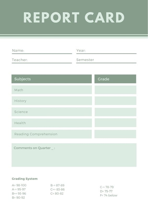 Free Printable Homeschool Report Card Template