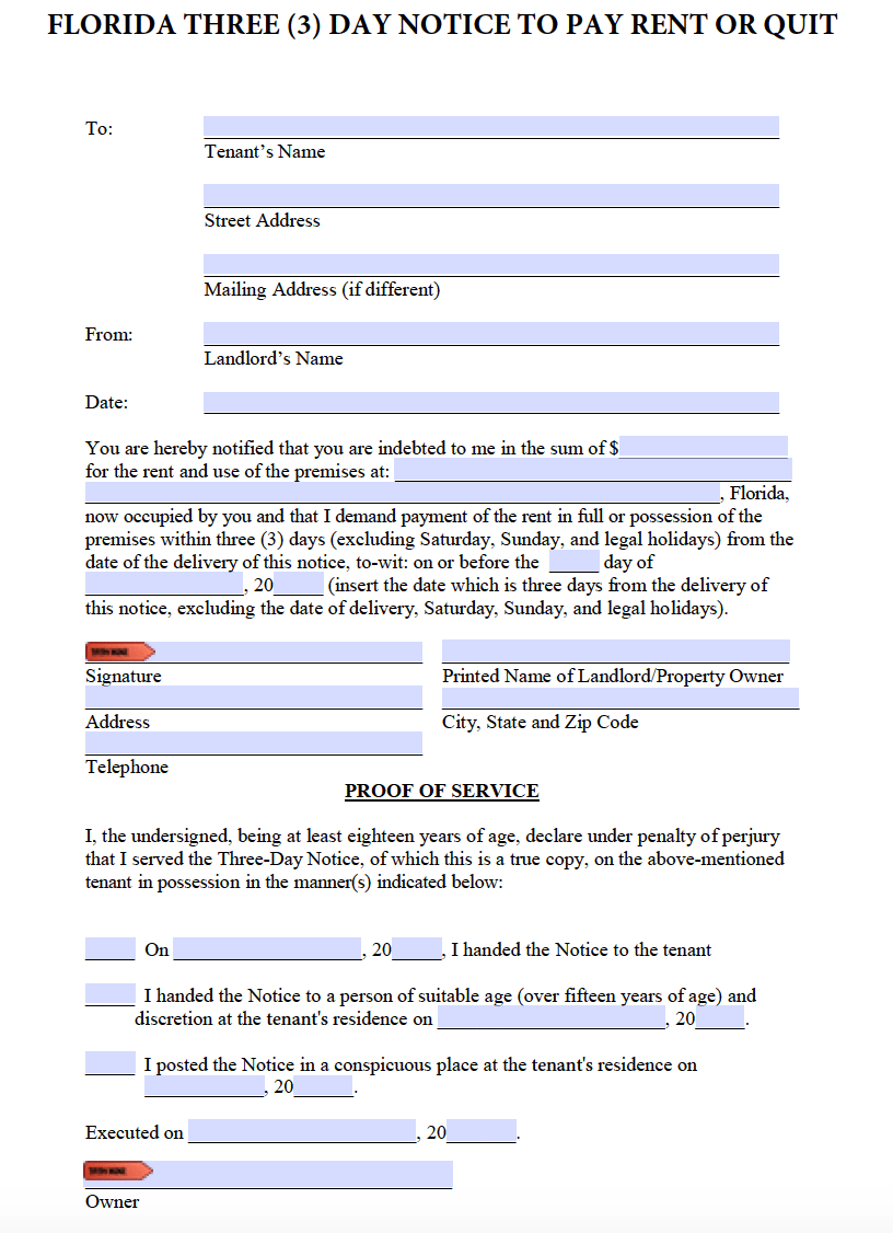 Free Printable 3 Day Notice Florida