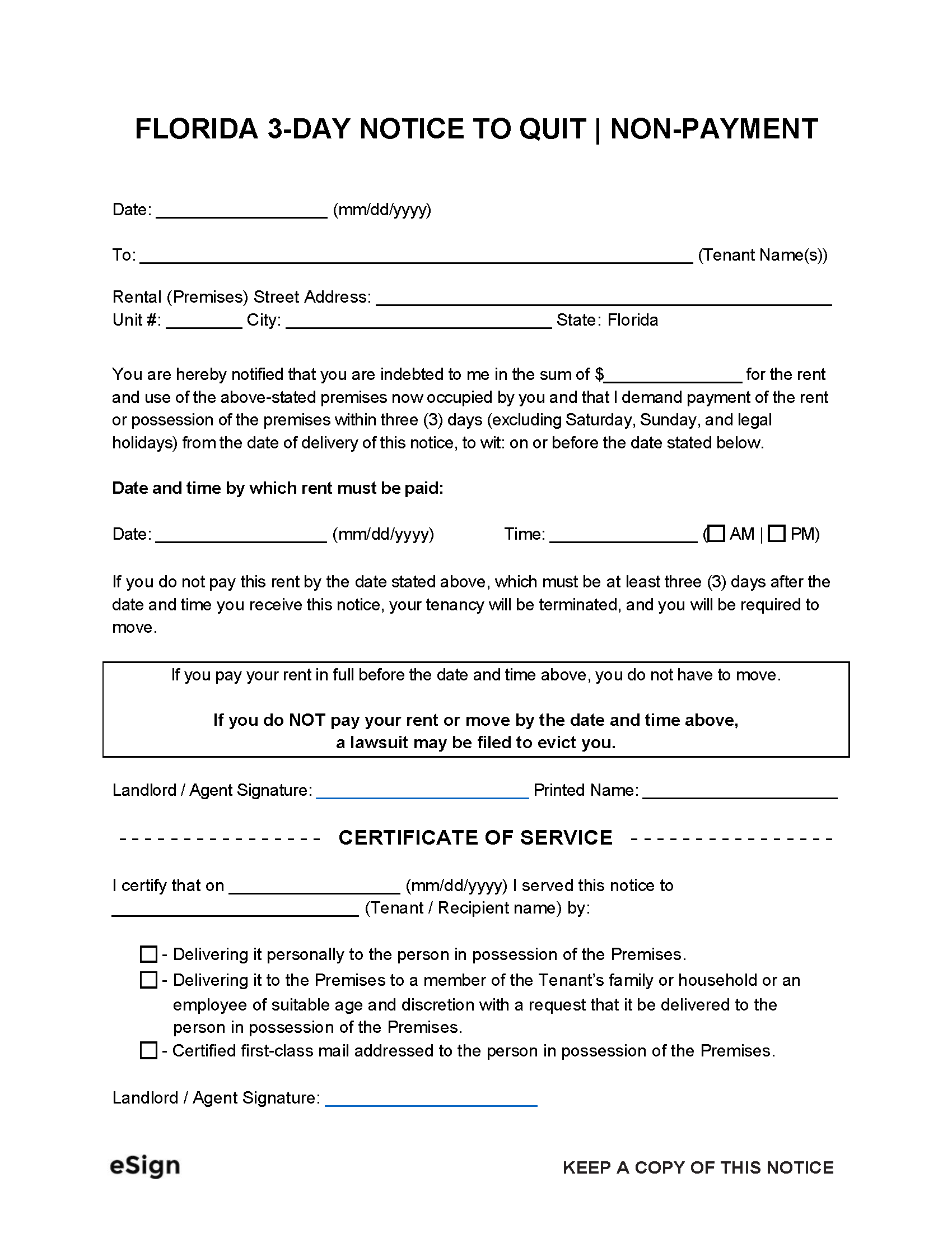Free Florida Eviction Notice Templates 3 PDF Word