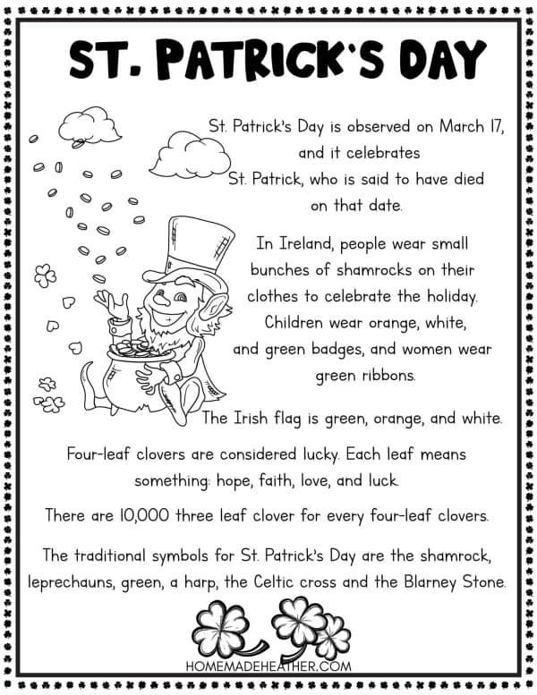 Free History Of St Patrick S Day Printables For Kids Artofit