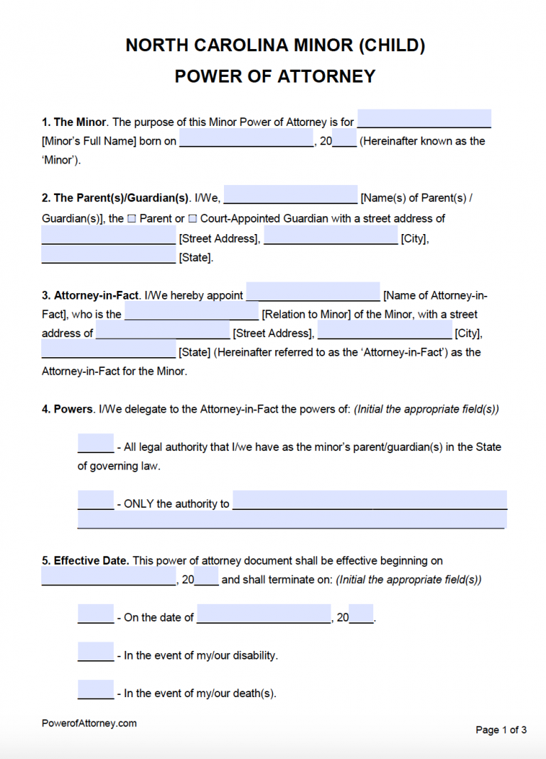 Printable Free Nc Power Of Attorney Form