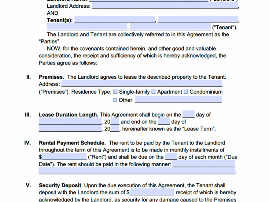 Free North Carolina Standard Residential Lease Agreement Template PDF