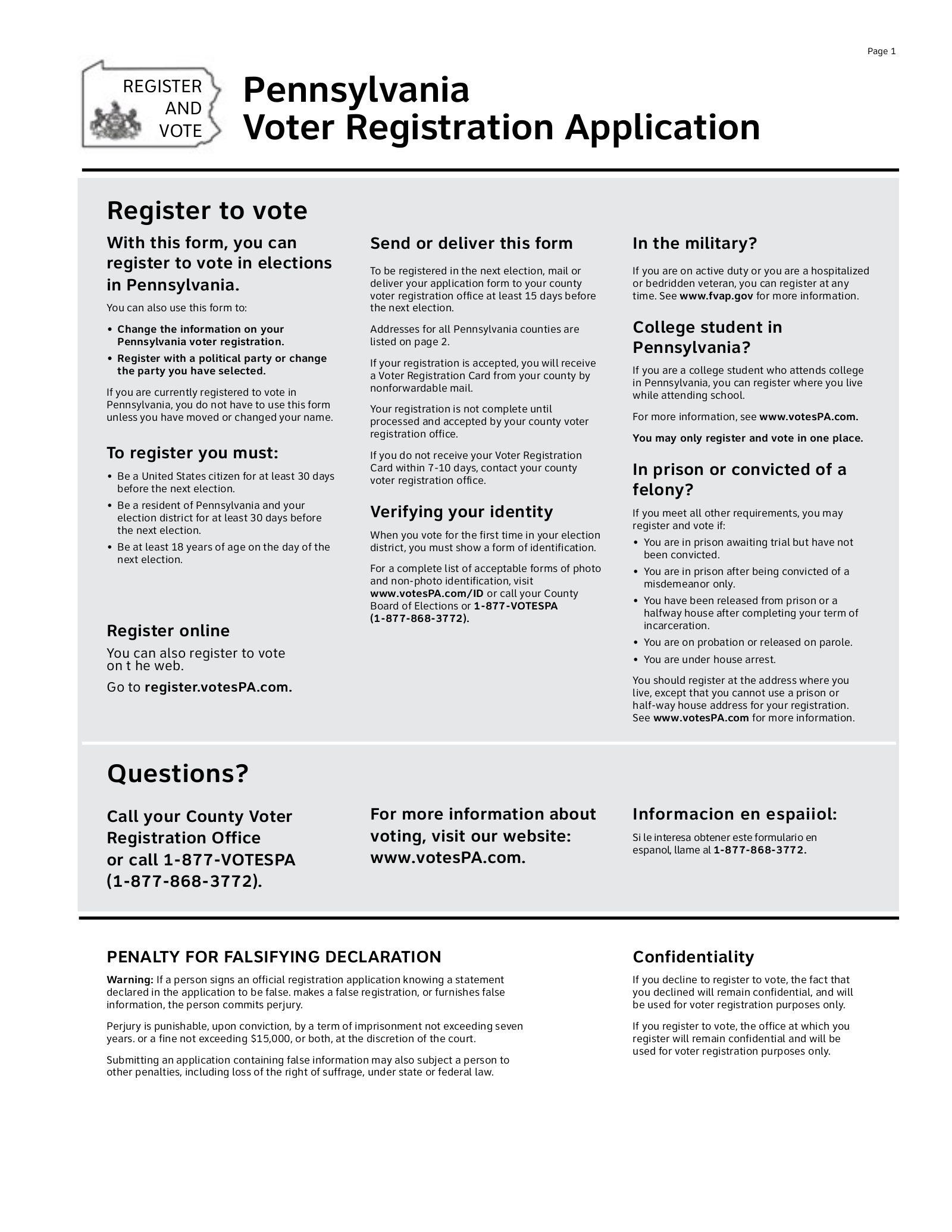Free Pennsylvania Voter Registration Form Register To Vote In PA 