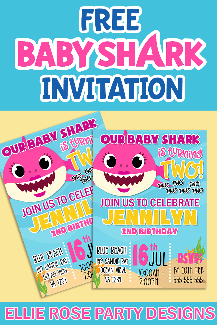 Free Pink Baby Shark Invitation Ellierosepartydesigns