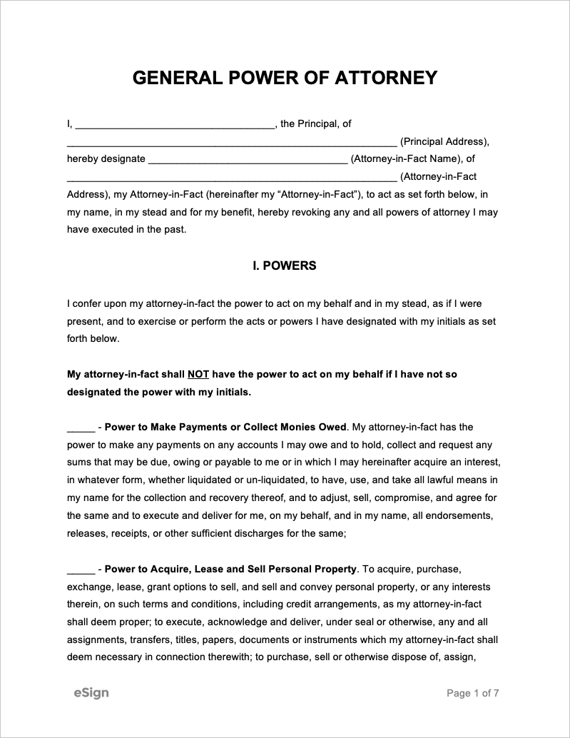 Power Of Attorney Free Printable