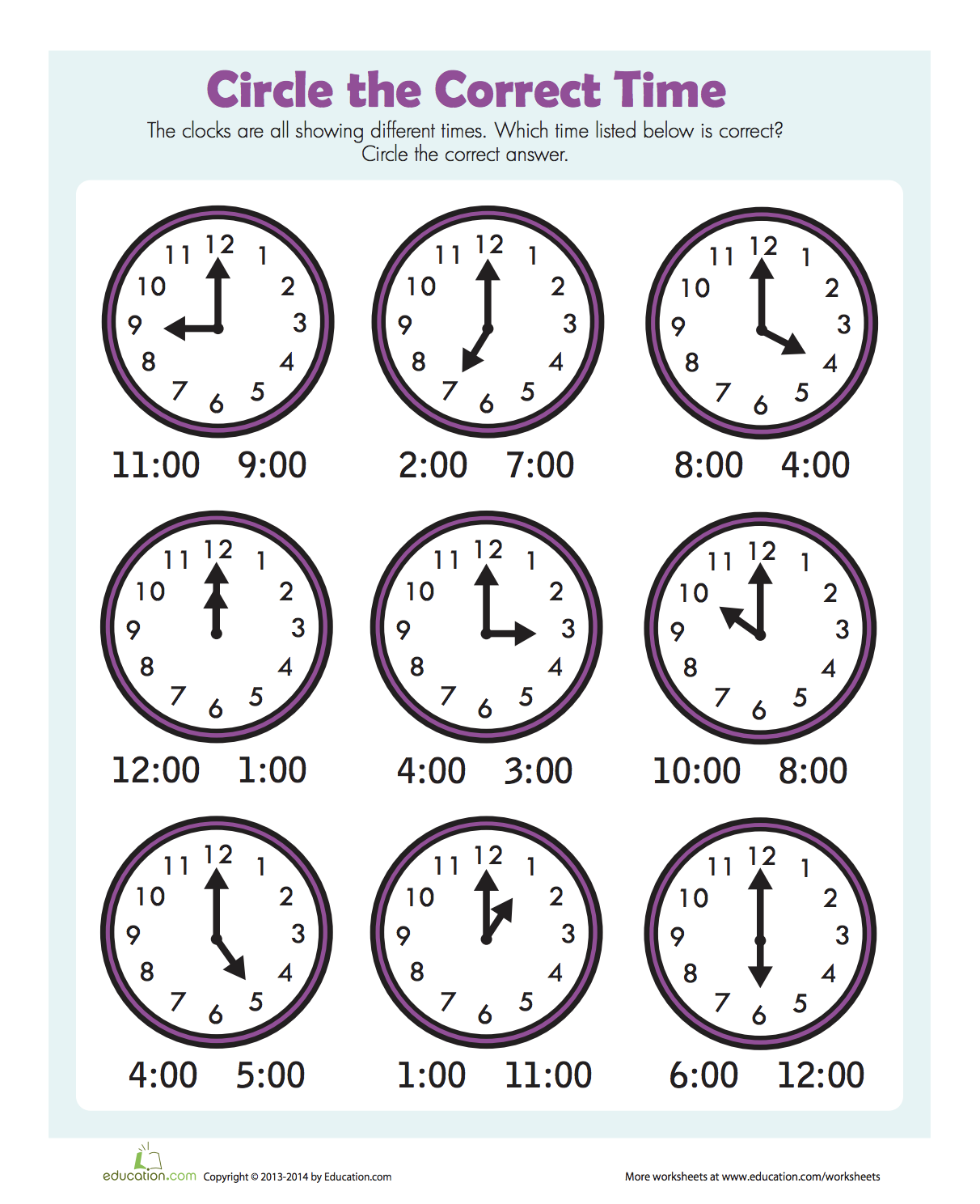 Free Printable Analog Clock Worksheets