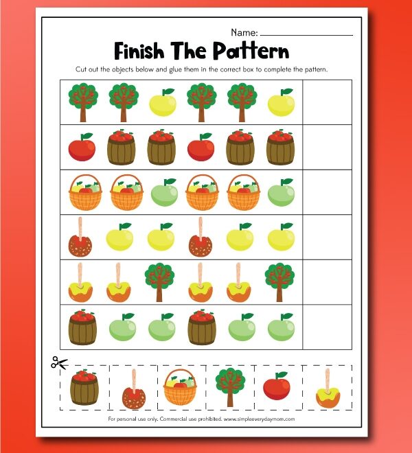 Free Printable Apple Pattern Worksheets For Kids