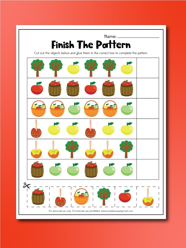 Free Printable Apple Pattern Worksheets For Kids