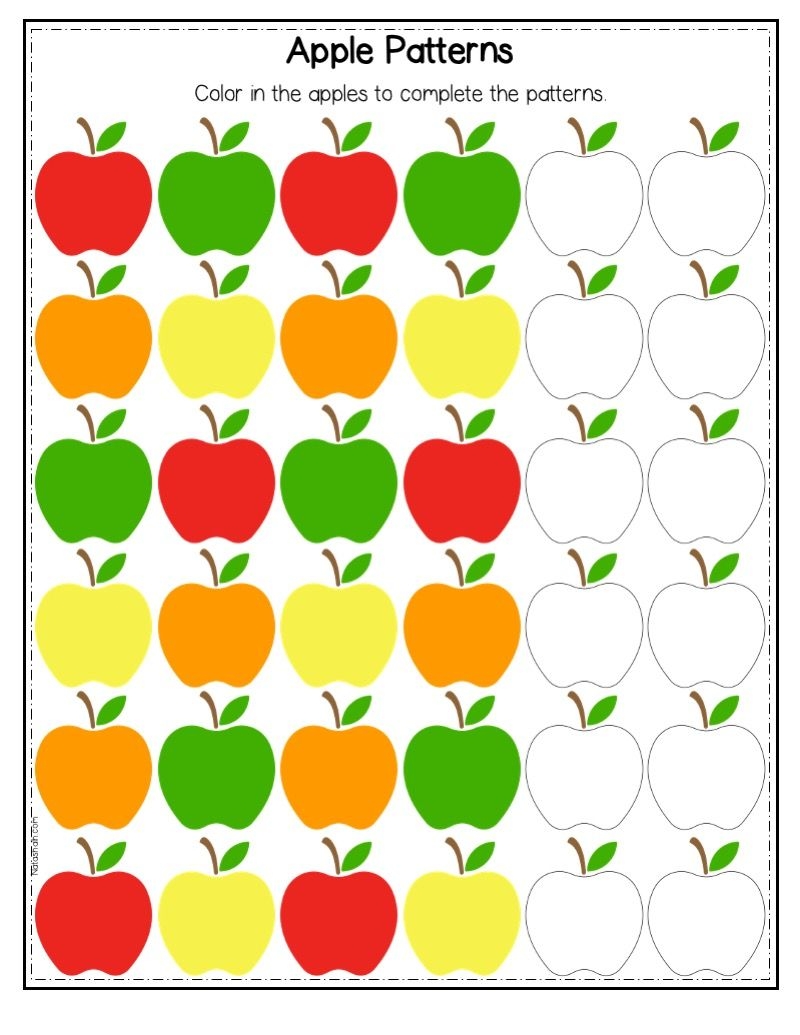 Free Printable Apple Theme ABAB Pattern Worksheet Pattern Worksheet 