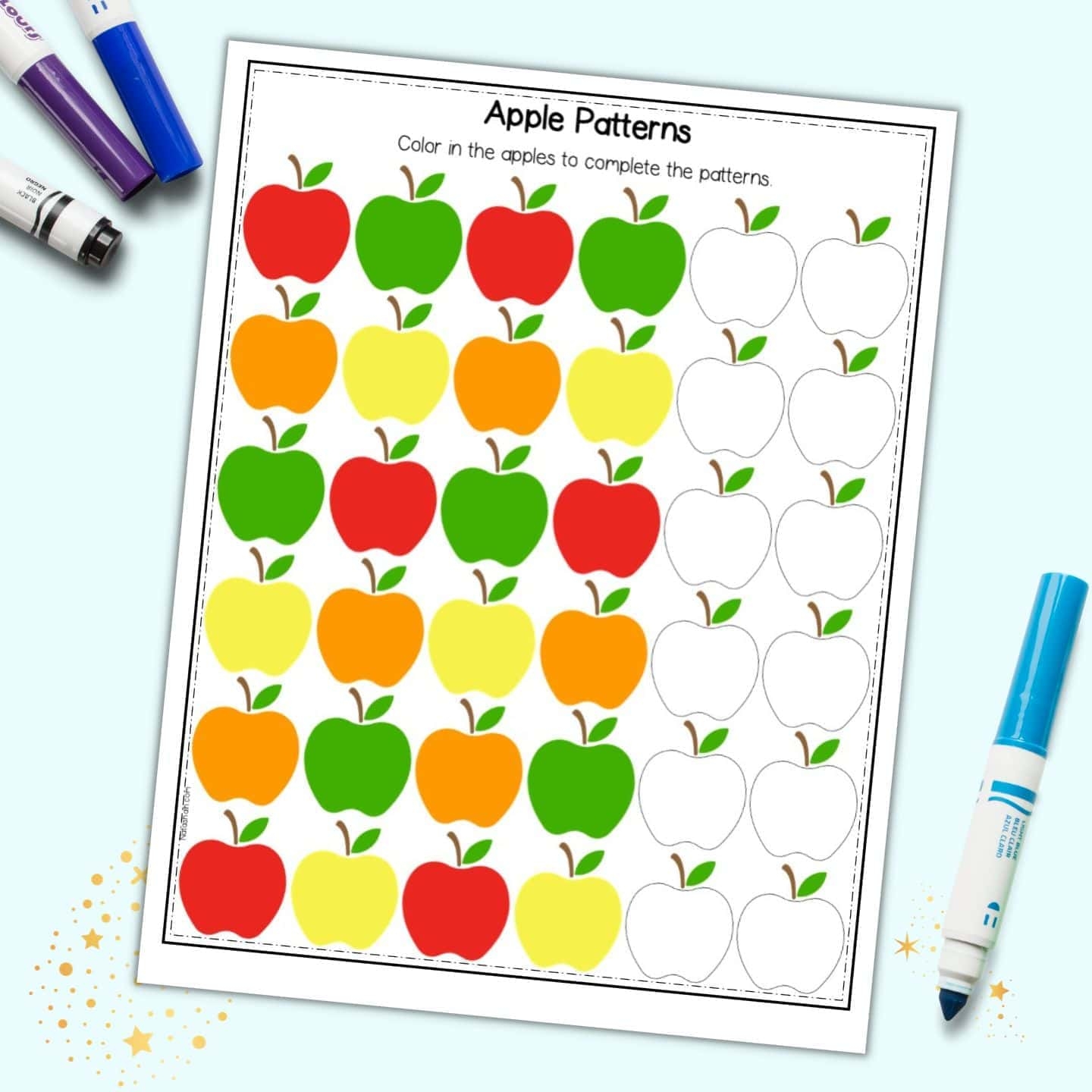 Free Printable Apple Theme ABAB Pattern Worksheet The Artisan Life 
