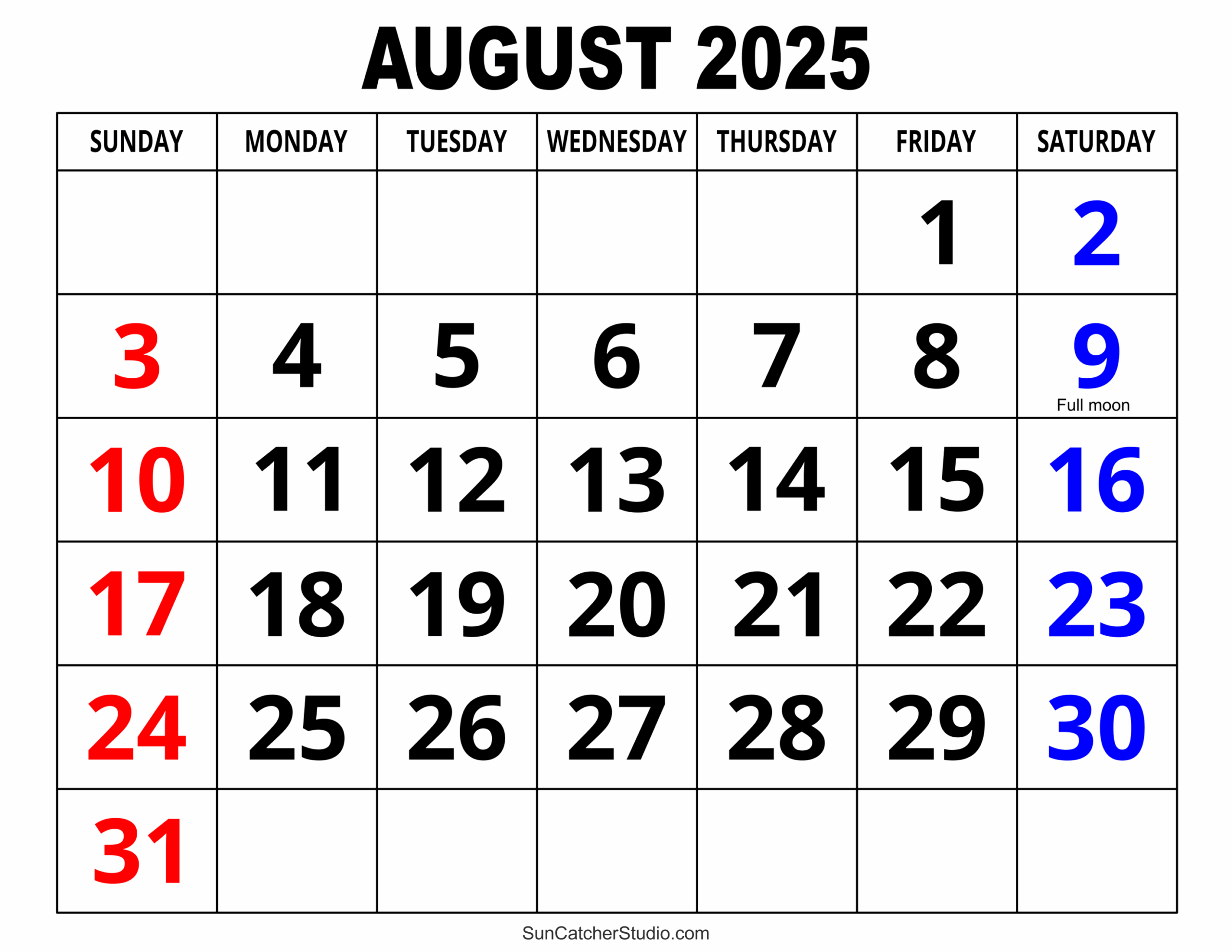Printable Calendar August 2025 Free