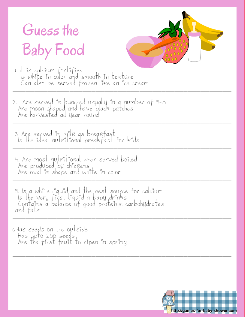 Free Printable Baby Shower Guess The Baby Food Game
