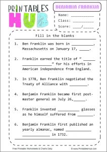 Free Printable Benjamin Franklin Worksheets PDF Printables Hub