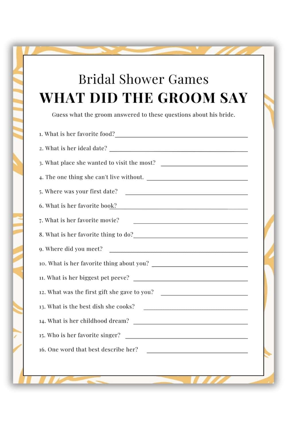What Did The Groom Say Free Printable