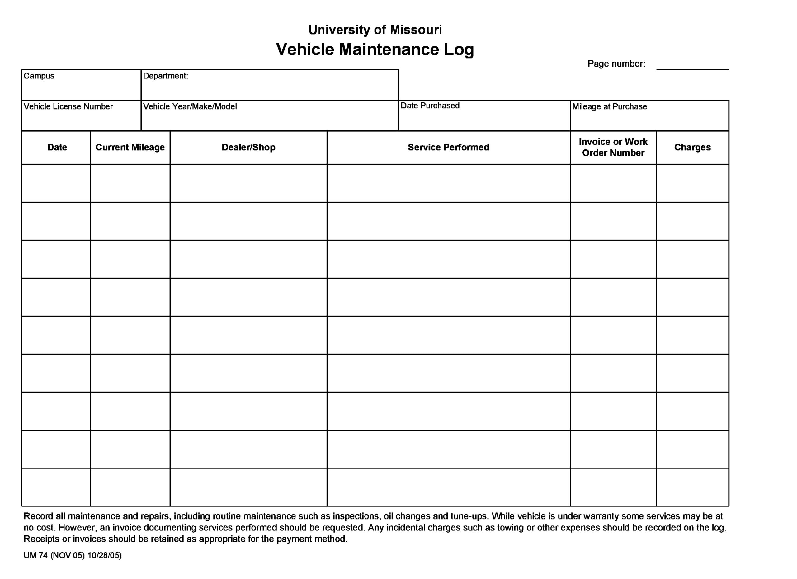 Free Printable Car Maintenance Log Printable Templates