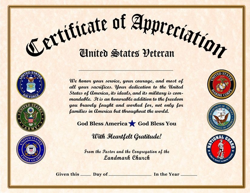 Free Printable Certificates For Veterans