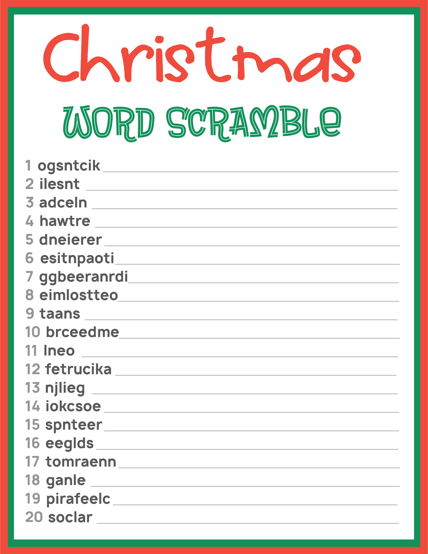 Free Printable Christmas Word Scramble With Answers Printable Word 