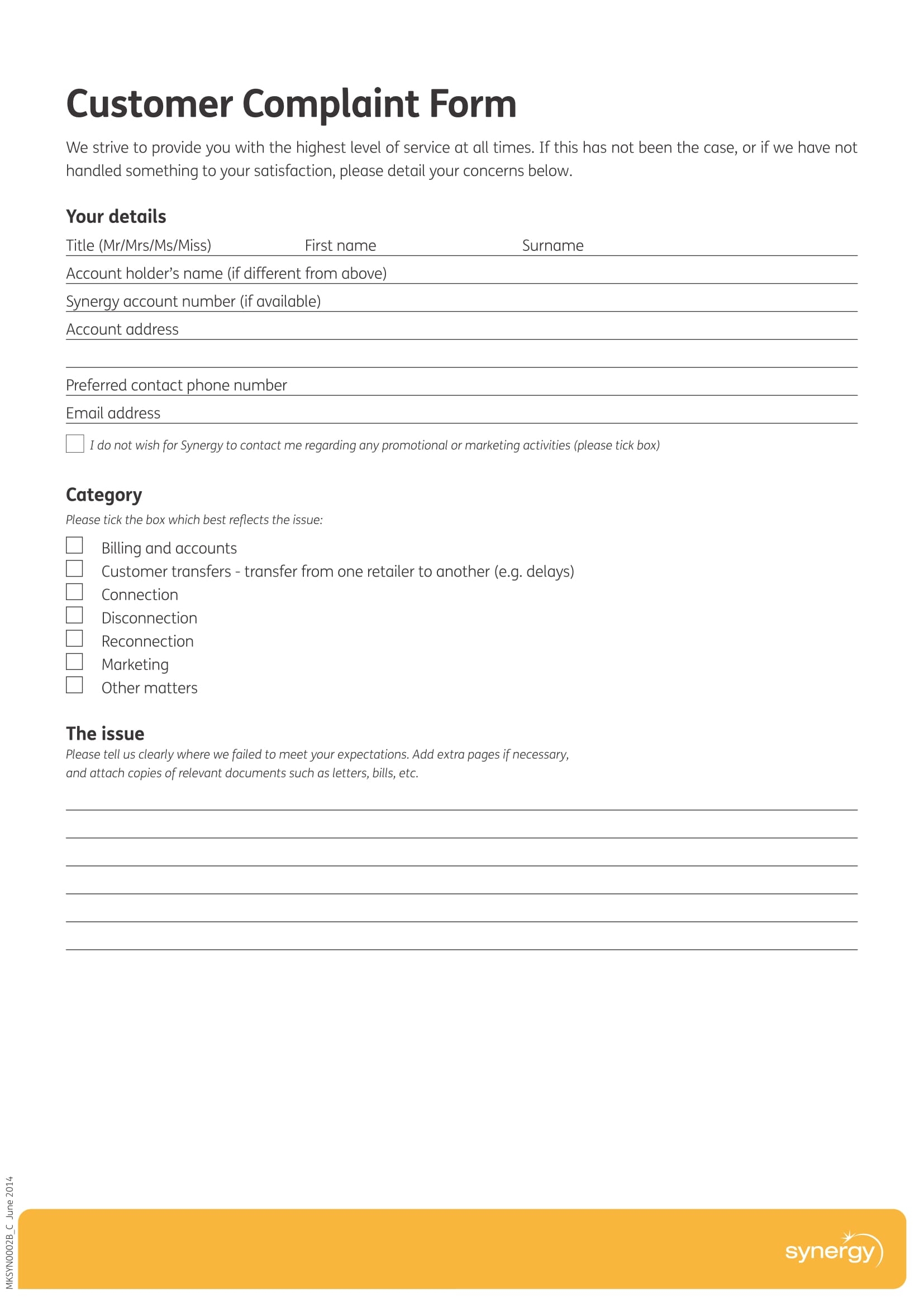 Free Printable Customer Complaint Form Printable Forms Free Online
