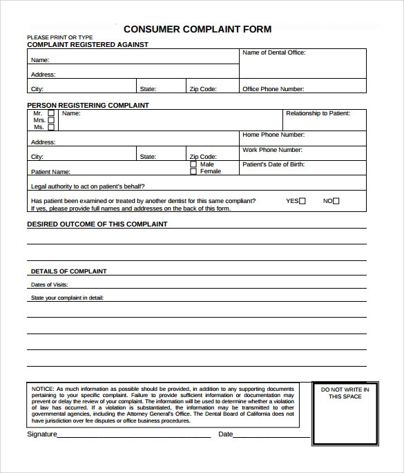 Free Printable Customer Complaint Form Template