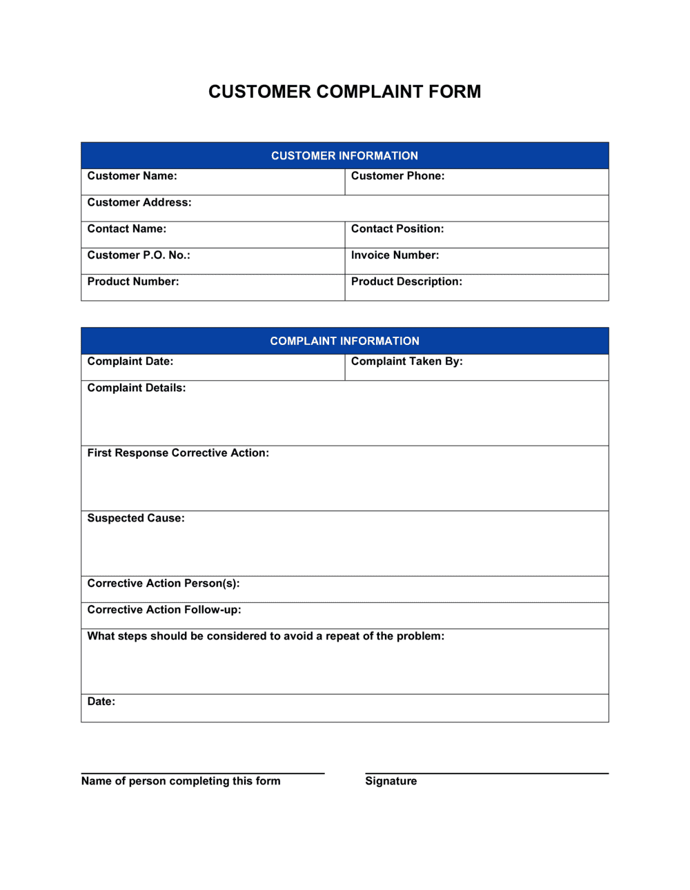 Free Printable Customer Complaint Form Template Printable Forms Free 