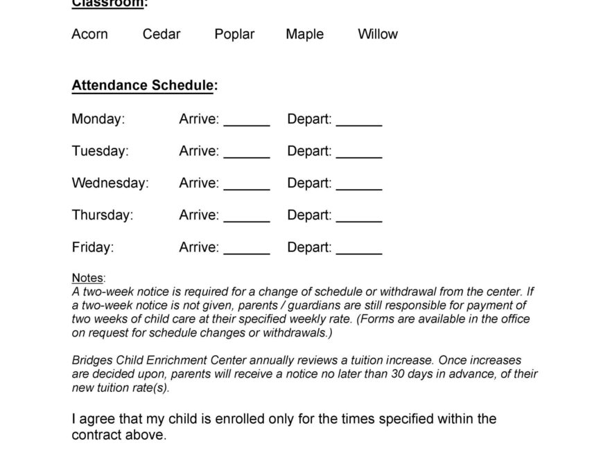 Free Printable Daycare Forms Contracts Printable Forms Free Online